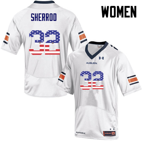 Women #32 Sam Sherrod Auburn Tigers USA Flag Fashion College Football Jerseys-White - Click Image to Close
